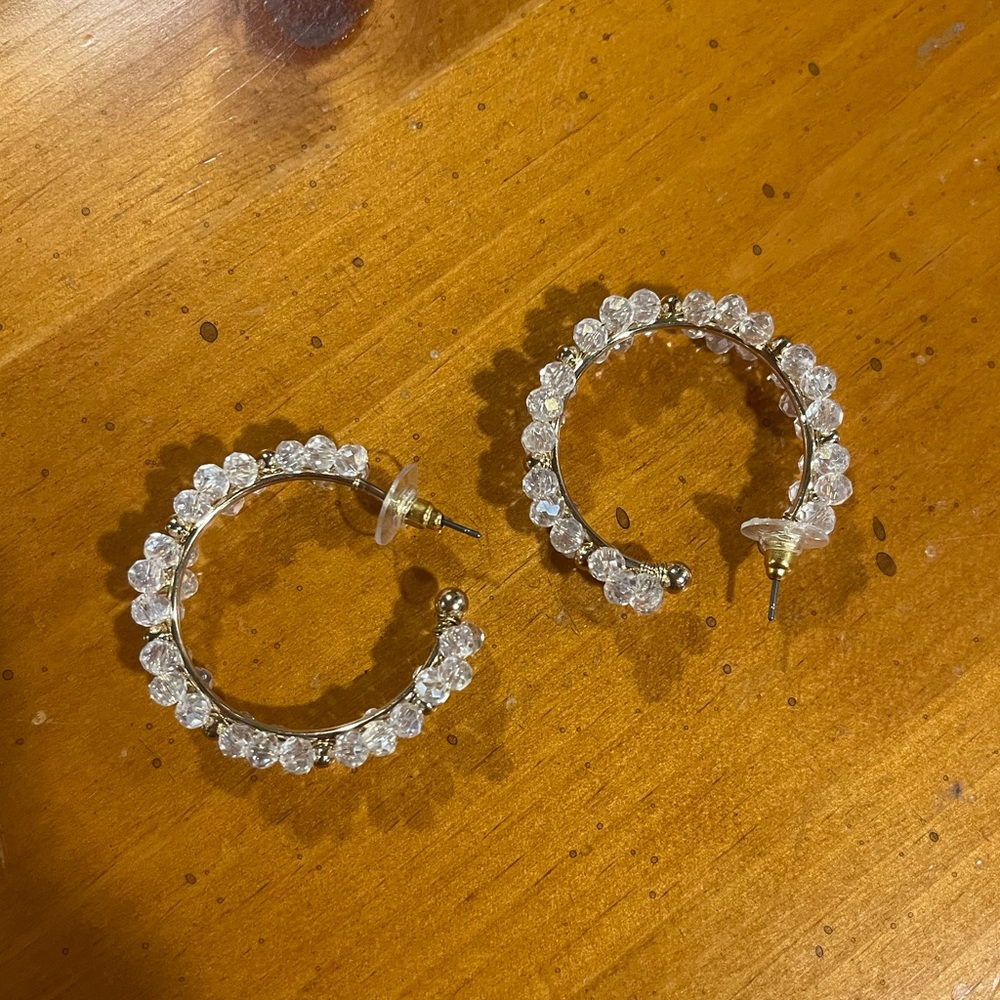 Medium/large flower earring hoops- Gold and silver/clear colors